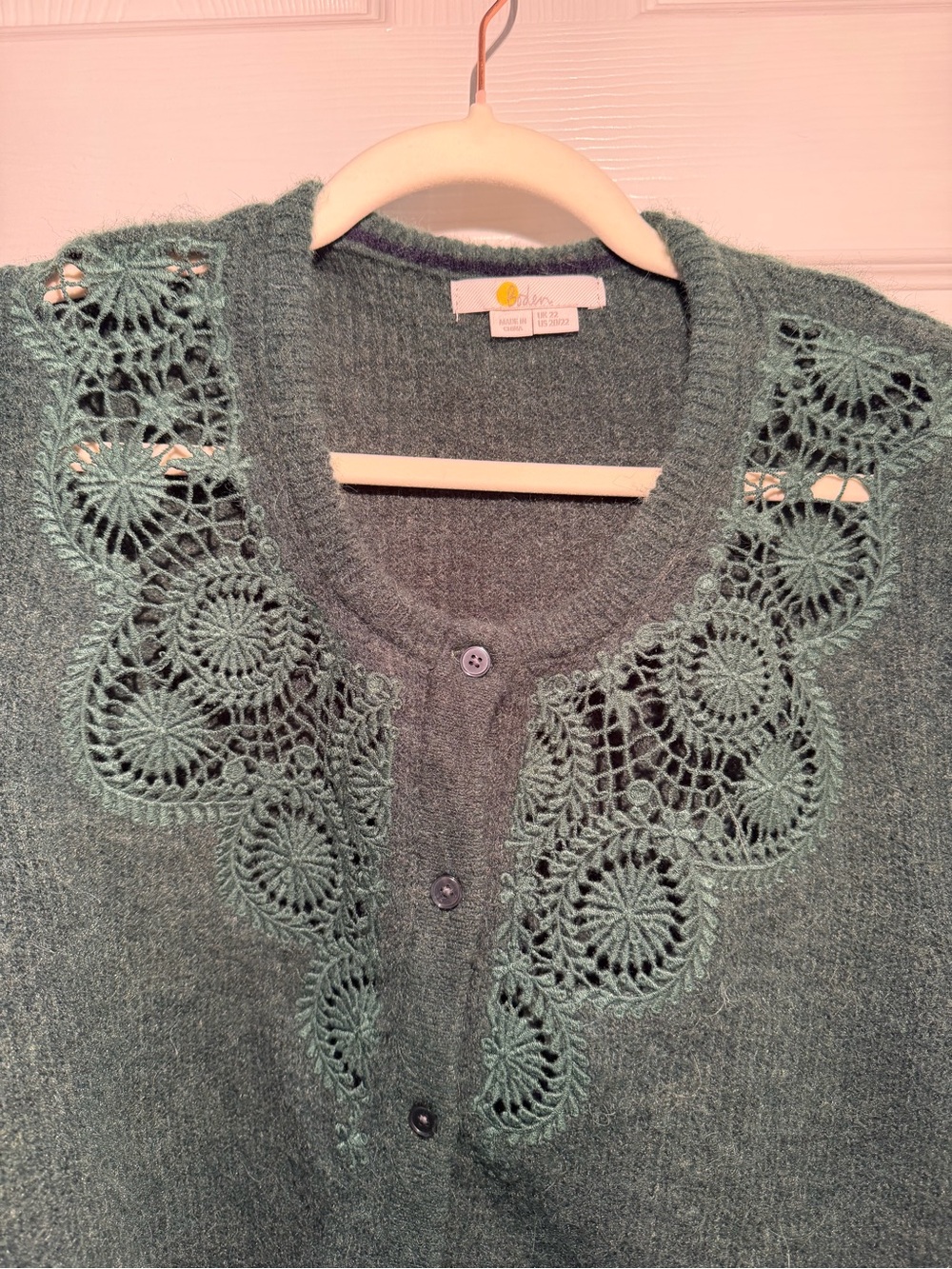 Boden Green Crochet-Trim Button Cardigan